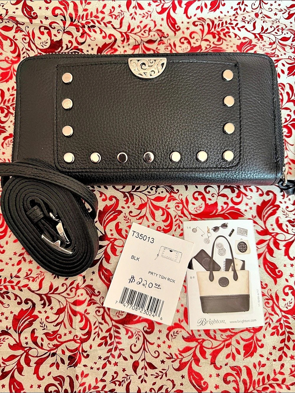Brighton Pretty Tough Rox Large Zip Wallet Crossbody Black Wallet Crossbody NWT